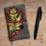 OOAK handmade navy tweed journal cover gold applique with pen for scale – hello.aj