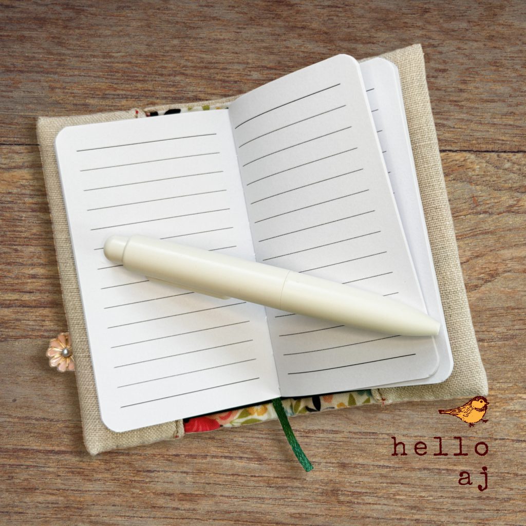 inside view handmade linen journal cover with lined notebook pages – hello.aj