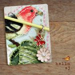 close-up detail raw edge fabric applique bird on linen journal cover handmade – hello.aj